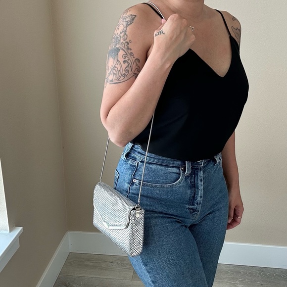 VINTAGE Sequin Evening Clutch Purse with Strap Silver - Picture 13 of 13